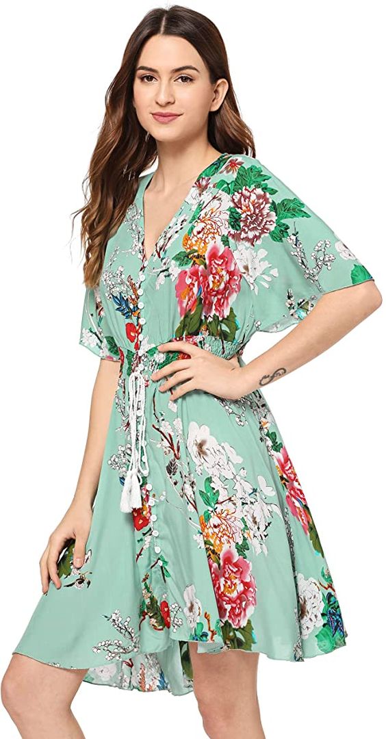 Milumia Women's Boho Button Up Split Floral Print Flowy Party Dress ...