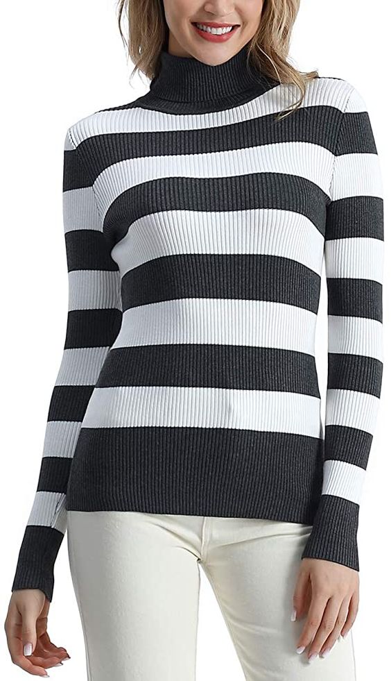 Rocorose Women's Ribbed Turtleneck Sweater Long Sleeve Knitted Solid Pullover