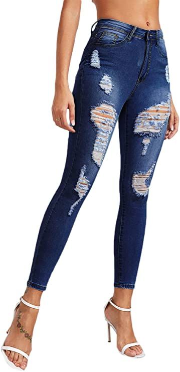 SweatyRocks Women's Hight Waisted Stretch Ripped Skinny Jeans ...