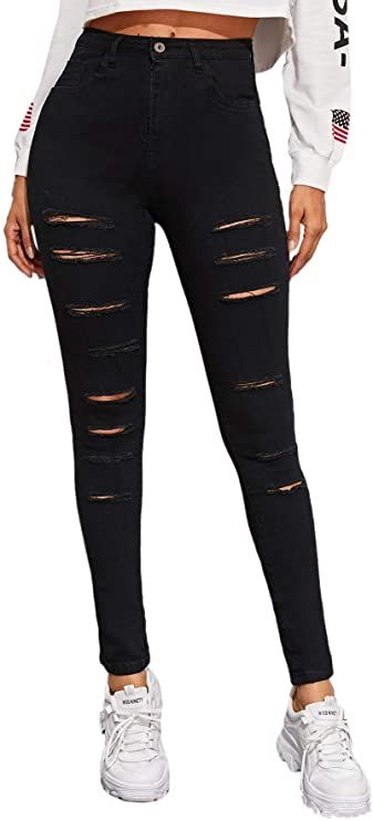 SweatyRocks Women's Hight Waisted Stretch Ripped Skinny Jeans ...