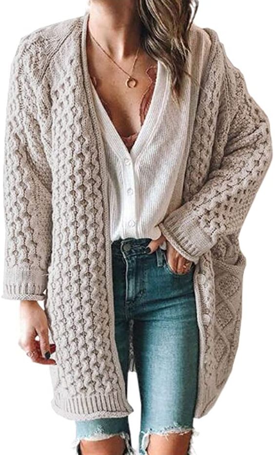Imily Bela Womens Cable Knit Button Down Long Cardigans Fall Chunky Oversized Open Front Pocket Sweaters Coat