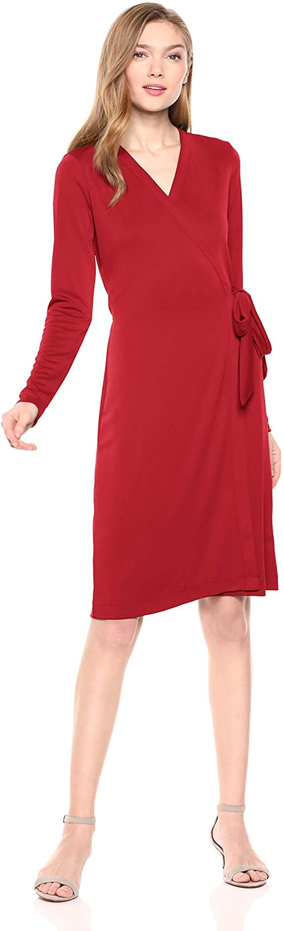 Amazon Brand - Lark & Ro Women's Signature Compact Matte Jersey Long Sleeve Wrap Dress