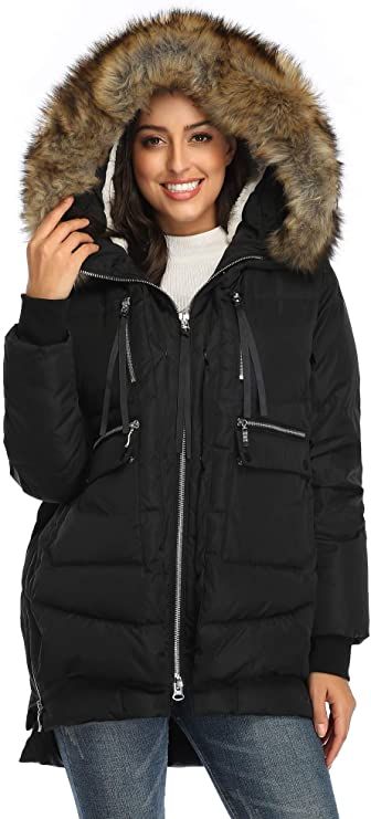 FADSHOW Women's Winter Down Jackets Long Down Coats Warm Parka with ...