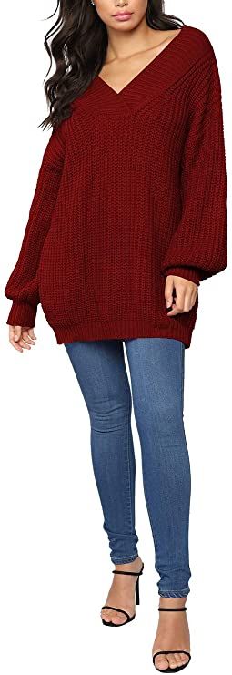 Viottiset Women's Off Shoulder Oversized V Neck Pullover Knit Sweater Loose Fit