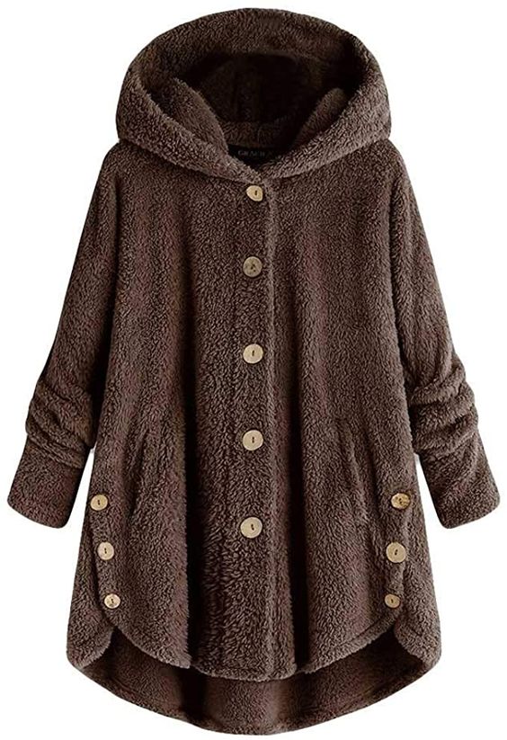 LENXH Women's Hooded Jacket Button Top Fashion Sweater Solid Color Jacket Winter Warm Jacket