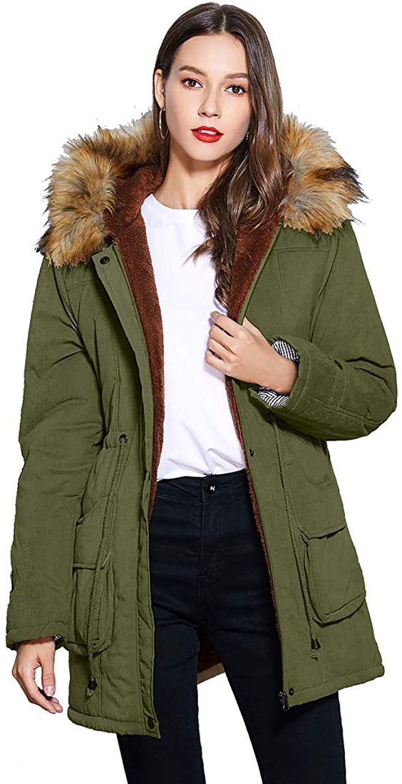 Freeprance Winter Coats for Women Parka Jacket Coat with Faux Fur ...