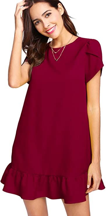Beyove Women's Ruffle Dresses Petal Short Sleeve Round Neck Casual Tunic Dress Loose Flowy Swing Dress S-XXL