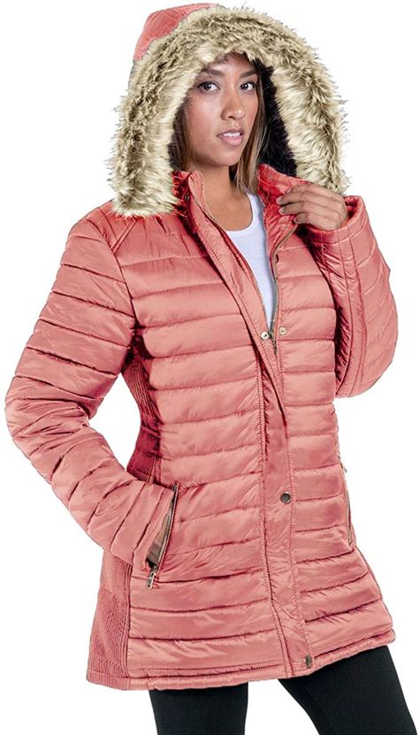 Facitisu Womens Winter Warm Jacket Long Down Faux Fur Hooded Quilted Sherpa Lined Coat
