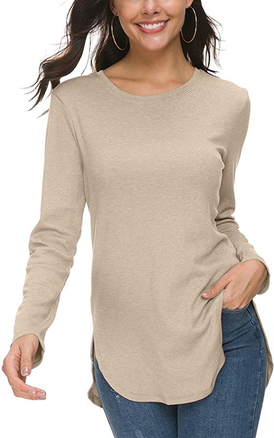 Herou Women Long Sleeve Loose Casual Side Split Tunic Sweater Tops T ...