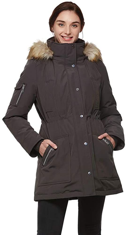 Universo Women's Heavy Duty Down Parka Jacket with Removable Fur Hood