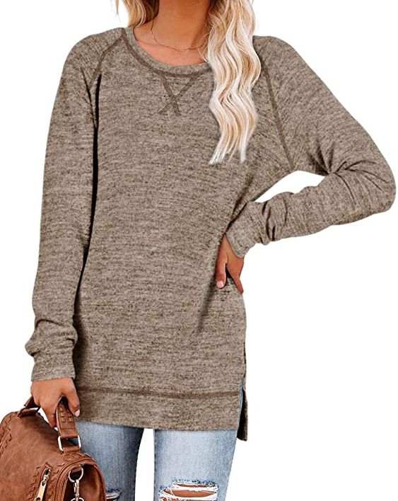 Aokosor Women's Long Sleeve Loose Casual Fall Pullover Side Split Tunic ...