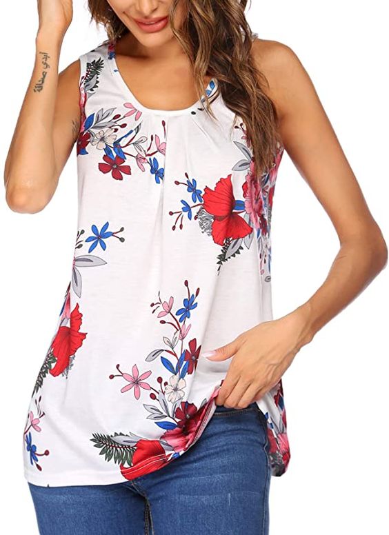 Zeagoo Women's Floral Print Loose Casual Flowy Tunic Tank Top Its