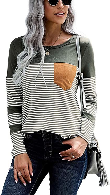 NEYOUQE Womens Loose Color Block Long/Short Sleeve T Shirts Casual ...