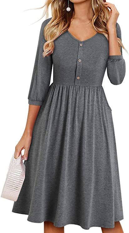YATHON Summer Dresses for Women with Sleeves Cotton V Neck Button Down ...