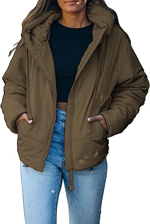 Dokotoo Womens 2022 Winter Full Zipper Hooded Puffer Jacket Short Coat with Pockets