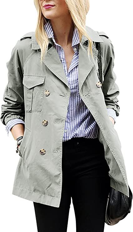 Women's Casual Double Breasted Utility Parka Anorak Jacket Fashion Lightweight Coat Outwear With Pocket