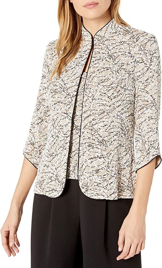 Alex Evenings Women's Mandarin Neck Twinset Tank Top and Jacket Petite Regular