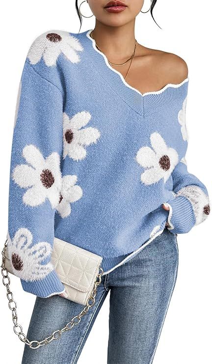 Pink Queen Women's Oversized V Neck Fuzzy Sweaters 2025 Casual Loose Long Sleeve Chunky Knit Pullover Jumper Tops
