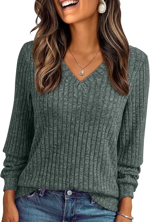 AUTOMET Womens V Neck Long Sleeve Shirt Fall Fashion Tops Tunic Dressy Casual Sweater Clothes Cute Trendy Work Outfits 2025