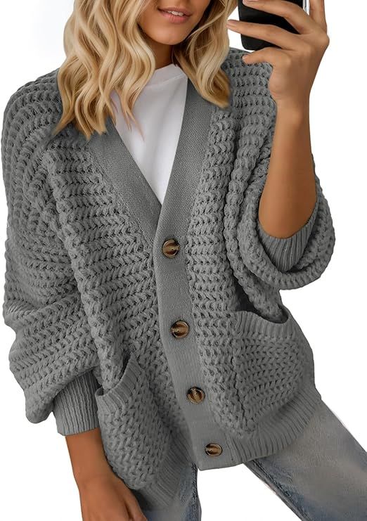Dokotoo Women's 2025 Fashion Casual Open Front Long Sleeve Chunky Knit Cardigans Sweaters Outerwear Coats