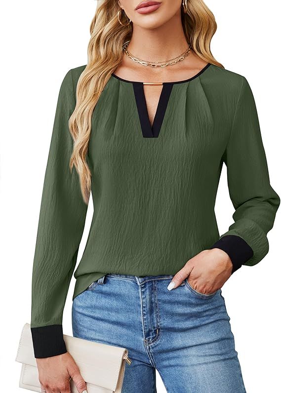 Blooming Jelly Womens Business Casual Long Sleeve Tops Color Block Fall Outfits 2025 Dressy Basic Work Shirts